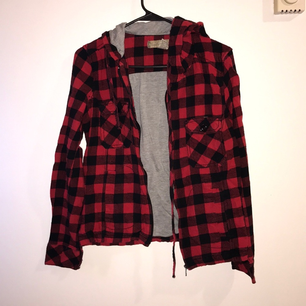 Hooded flannel zip up